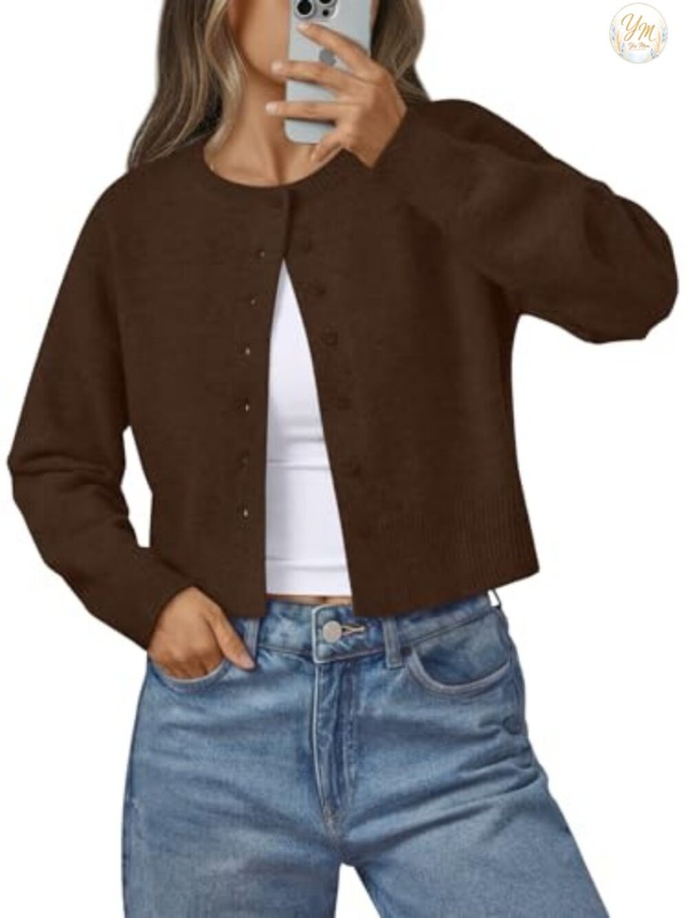 LILLUSORY Lightweight Knit Cropped Cardigan Button Front Sweater